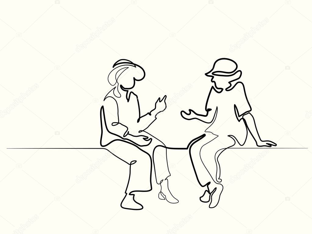 Two sitting old women talking