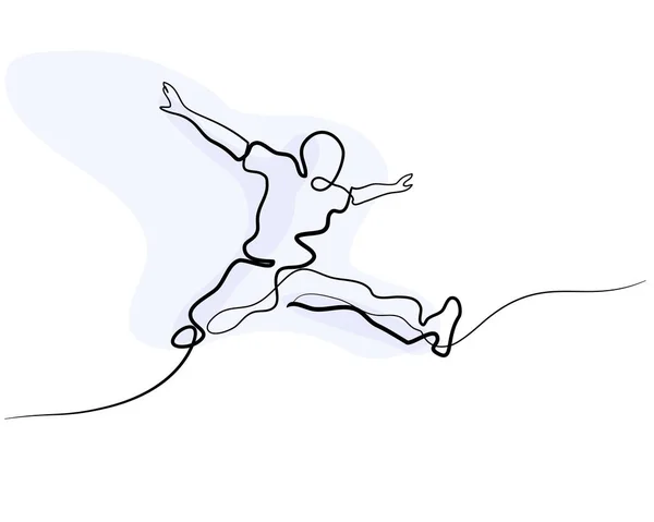 Dibujo continuo de línea. Feliz salto hombre — Vector de stock