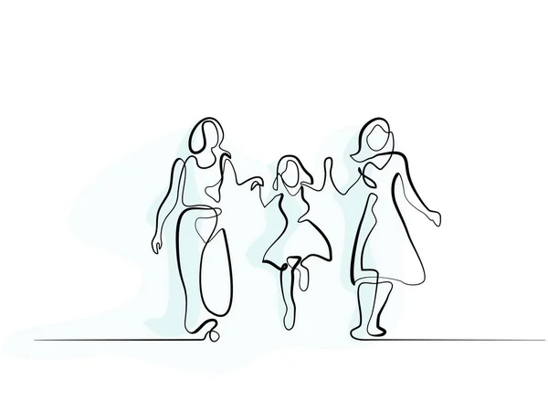 Familia con madre, abuela y niña caminando — Vector de stock