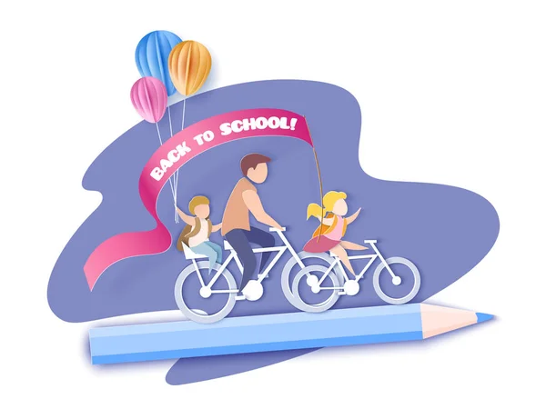 İlk Eylül okuluna geri dön çocuk Bisiklet — Stok Vektör
