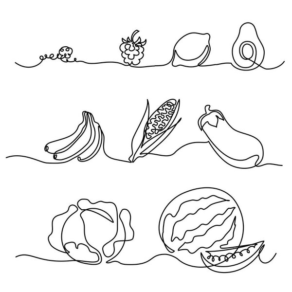 Continuous one line drawing Vegetables differebt s