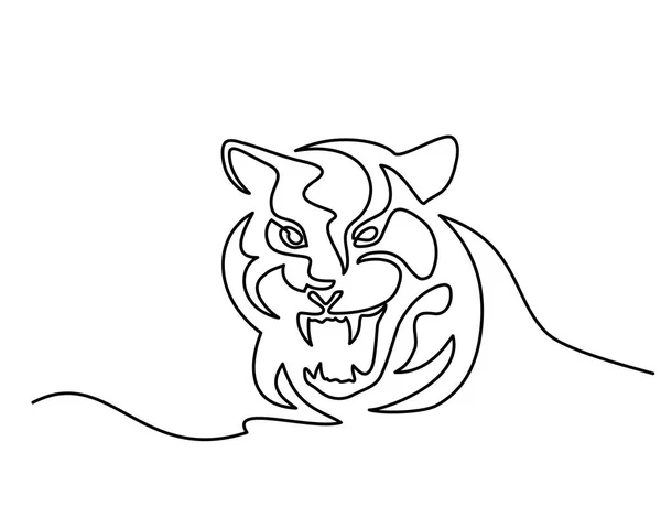 연속 한 선 그리기 호랑이 상징 로고 — 스톡 벡터