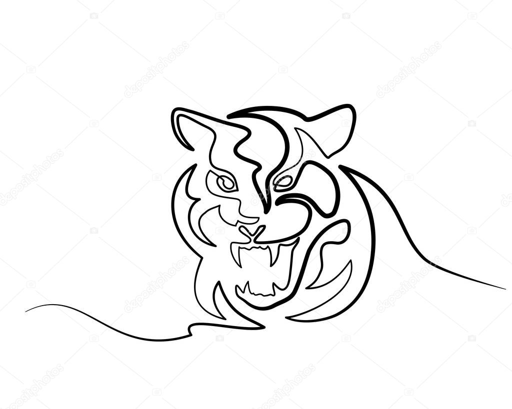 Continuous one line drawing Tiger symbol logo