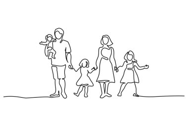 Happy family father and mother with three children clipart
