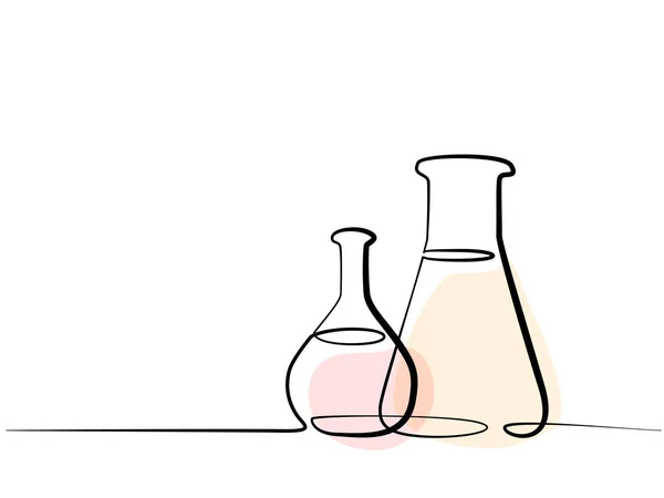 Desenho contínuo de uma linha. Resíduos químicos de laboratório . — Vetor de Stock