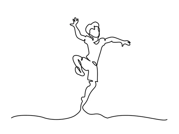 Kontinuierliche Linienzeichnung. Glücklicher Junge springt — Stockvektor