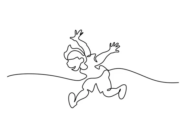 Dibujo continuo de una línea. Feliz chico saltando — Archivo Imágenes Vectoriales