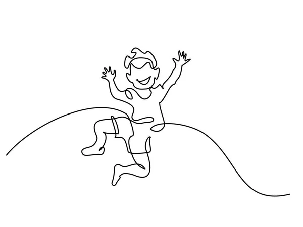 Kontinuální jeden kreslení čar. Šťastný chlapec skákání — Stockový vektor