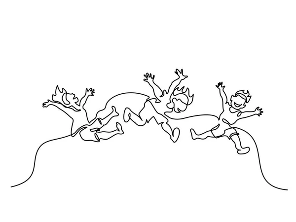 Непрерывный рисунок одной линии. Счастливые дети прыгают — стоковый вектор