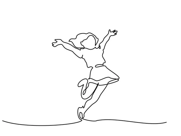 Непрерывный рисунок одной линии. Счастливая девочка бежит — стоковый вектор