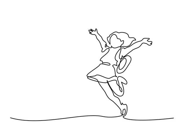 Kontinuální jeden kreslení čar. Šťastná dívka běží — Stockový vektor