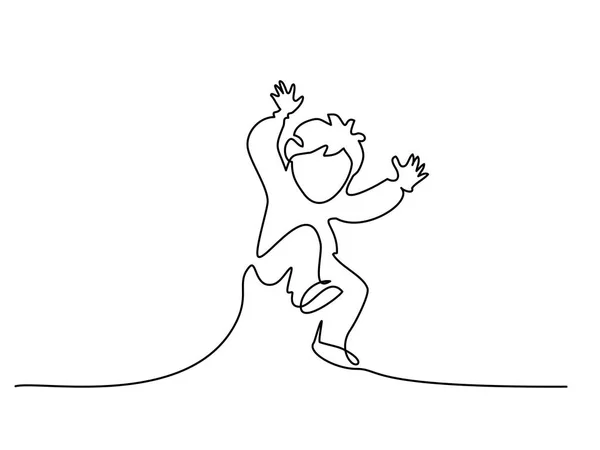 Dibujo continuo de una línea. Chico feliz corriendo — Vector de stock