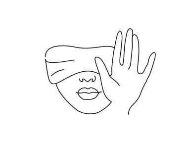 Çizim için sanat. El ile blindfolded kadın