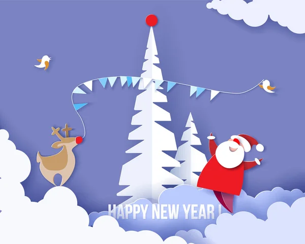 Cartão de Natal feliz Papel de cor corte design — Vetor de Stock
