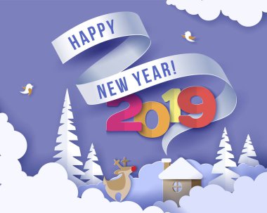 Neşeli Noel kartı renk kağıt kesme tasarım