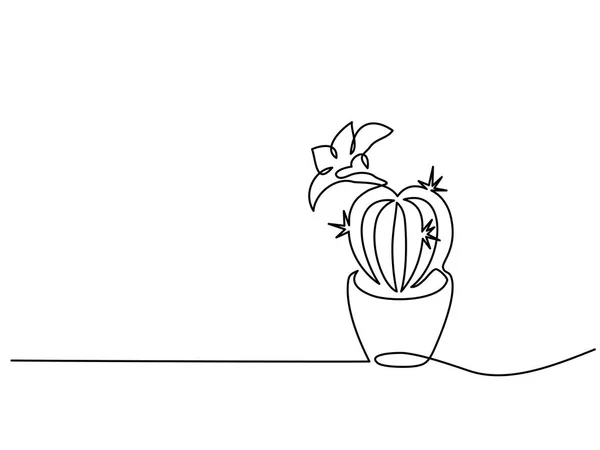 Huis cactus in pot continu een lijntekening — Stockvector