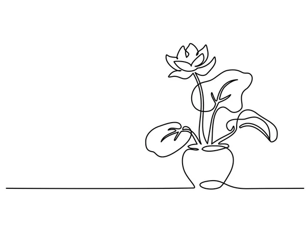 Krukväxt i potten kontinuerlig en linje ritning — Stock vektor