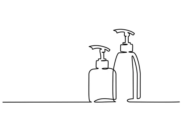 Botellas de champú cosmético Dibujo continuo de una línea — Archivo Imágenes Vectoriales