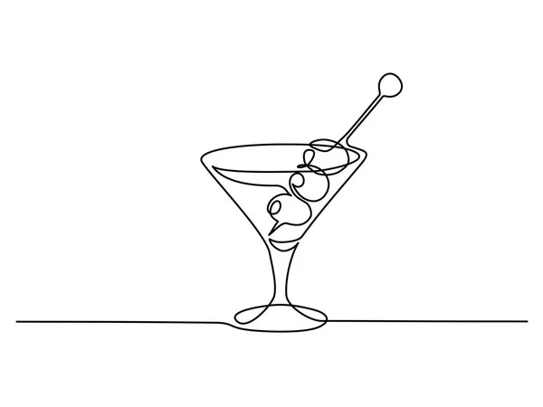 Martini com azeitonas Desenho contínuo de uma linha —  Vetores de Stock