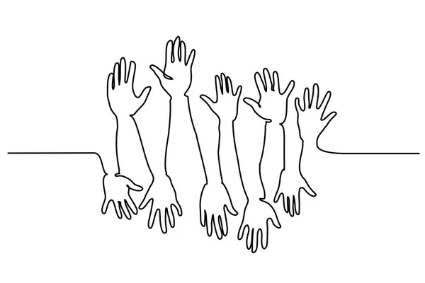 Abstract Hands Up Continuous one line drawing — Stock Vector