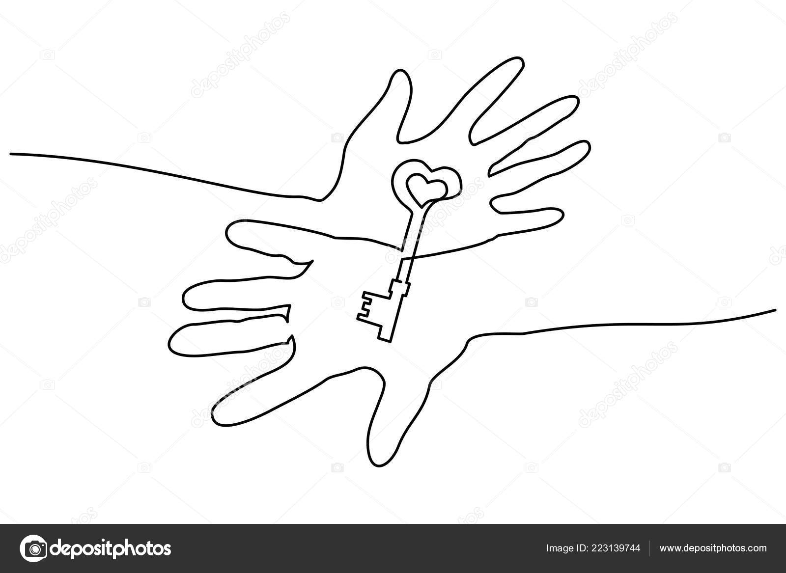 Abstract hands holding key Continuous one line Stock Vector Image by