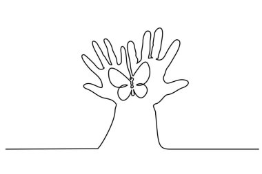 Kelebek sürekli bir çizgi soyut el ele tutuşur