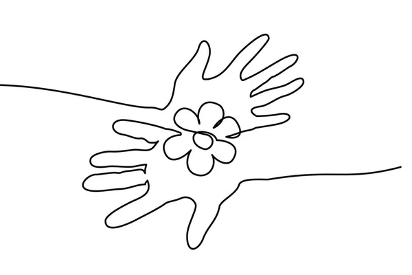 Çiçek sürekli bir çizgi holding soyut eller — Stok Vektör