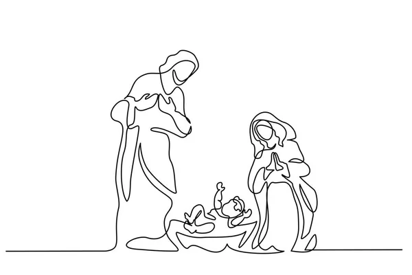 Feliz escena navideña de la Sagrada Familia. Vector — Vector de stock