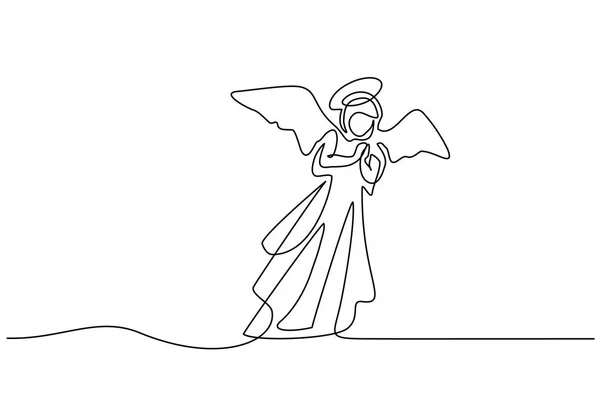 Alkitab Merry Christmas angel woman one line drawing - Stok Vektor