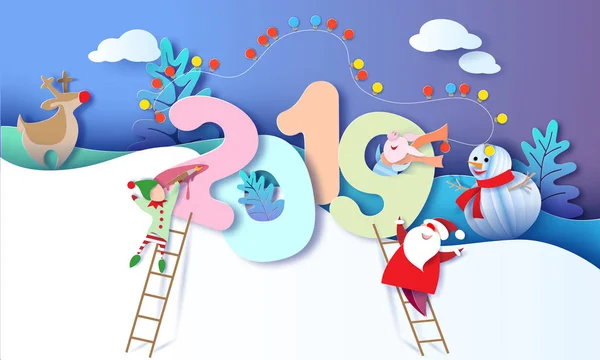 Šťastný nový rok 2019 navrhnout kartu s Santa — Stockový vektor