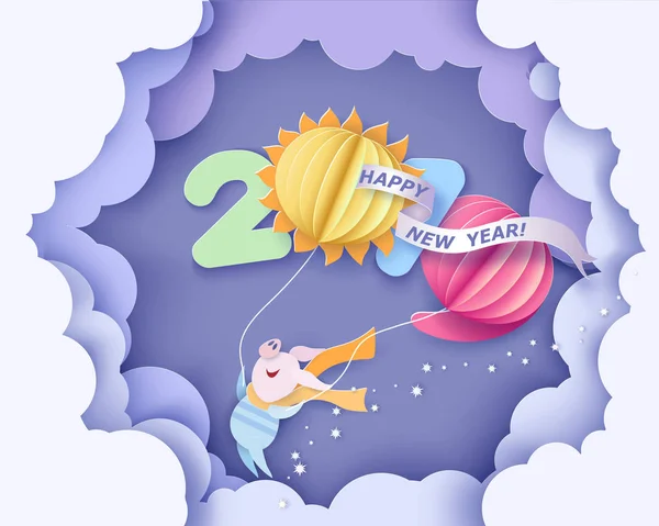Mutlu yeni yıl kartı. Renk kağıt kesme tasarım — Stok Vektör