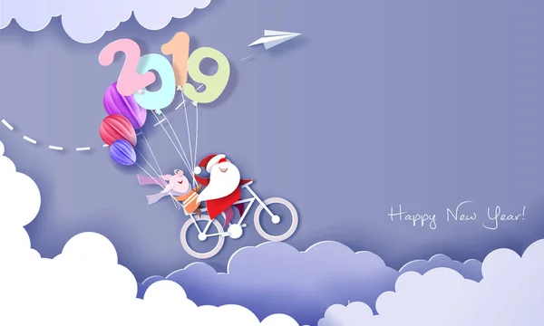 2019 cartão de design Feliz Ano Novo com Santa e elfo — Vetor de Stock