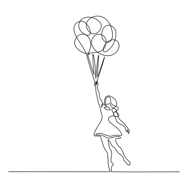 Flicka flyga med ballong kontinuerlig en rad — Stock vektor