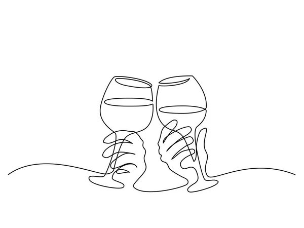 Dos manos animando con copas de vino — Vector de stock