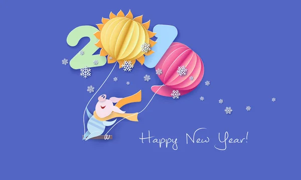 Feliz Año Nuevo. Diseño de corte de papel color — Vector de stock