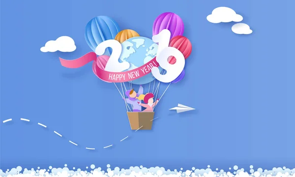 2019 Feliz Año Nuevo tarjeta de diseño con niños — Vector de stock