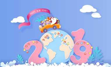 2019 mutlu yeni yıl tasarım kartı Noel Baba ile