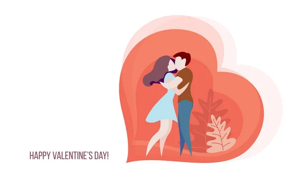 Tarjeta de San Valentín con corazón de pareja enamorada — Vector de stock