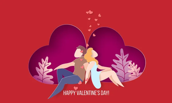 Valentines kartu hari dengan pasangan cinta hati - Stok Vektor