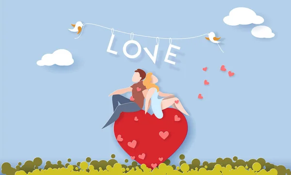 Walentynki karty z para w sercu miłość — Wektor stockowy