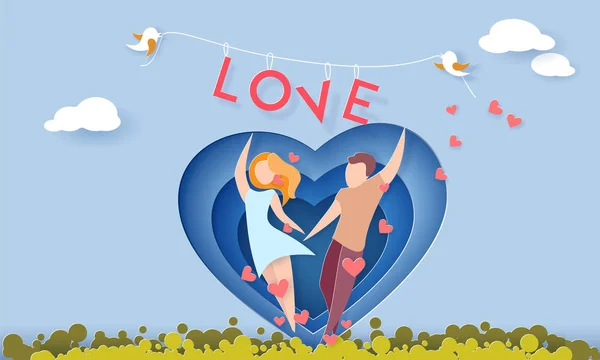 Valentines day card with couple in love — Stock Vector