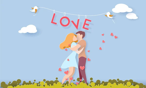 День Святого Валентина листівка з парою в любовному серці — стоковий вектор