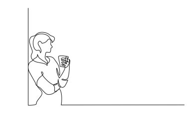 Kadın bardak çay sürekli çizgi ile rahatlatıcı