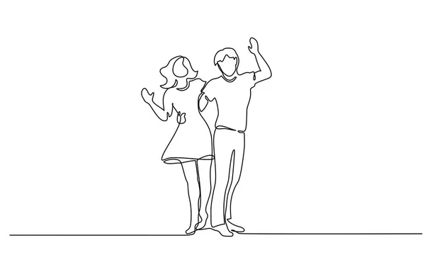 Paar Frau und Mann umarmen ununterbrochene Linie — Stockvektor