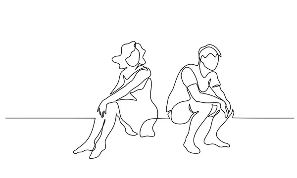 Couple femme et homme assis ligne continue — Image vectorielle