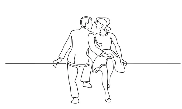 Couple femme et homme assis ligne continue — Image vectorielle