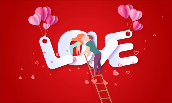 情人节卡片与夫妇在爱的心 — 图库矢量图片