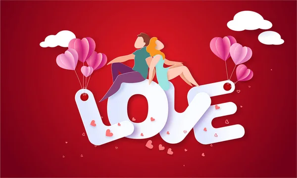 День Святого Валентина листівка з парою в любовному серці — стоковий вектор
