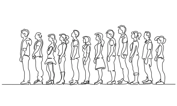 Groupe de personnes en attente en ligne silhouette — Image vectorielle