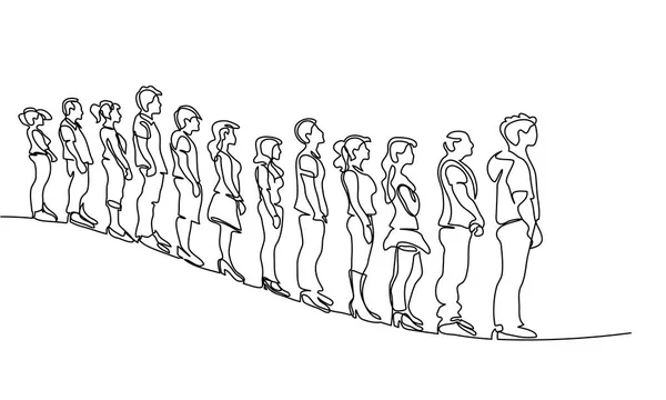 Gruppo di persone in fila silhouette — Vettoriale Stock